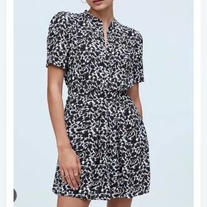 New Madewell Button-Front Blouson Mini Shirtdress Crepe Black Size 6 NR776